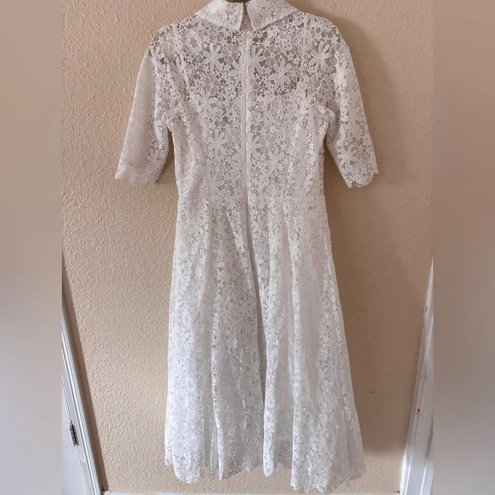 Teri Jon by Vickie Freedman Peter Pan collar White Lace Midi Dress 10 - Picture 8 of 8